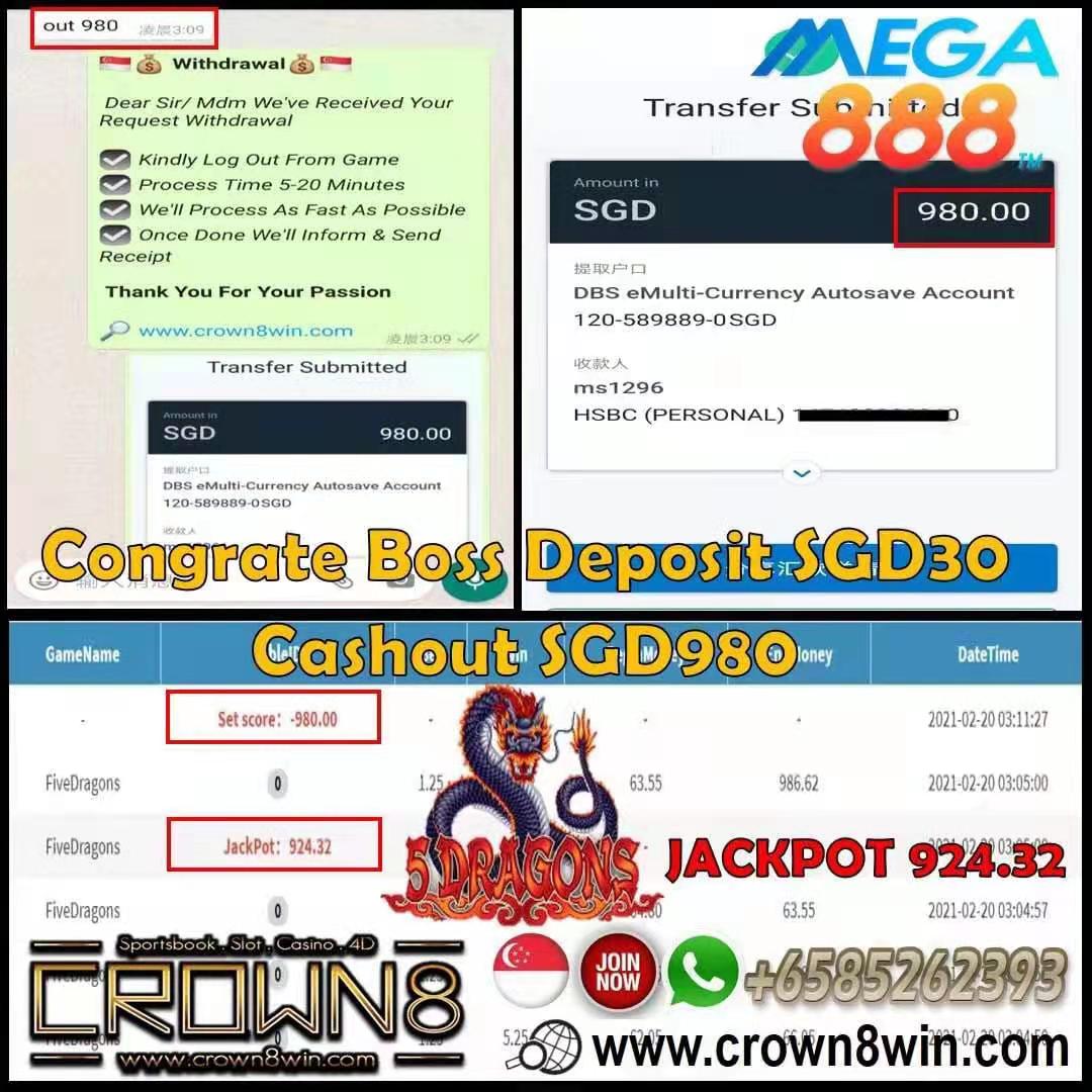 SG MEMBER CASHOUT 980SGD