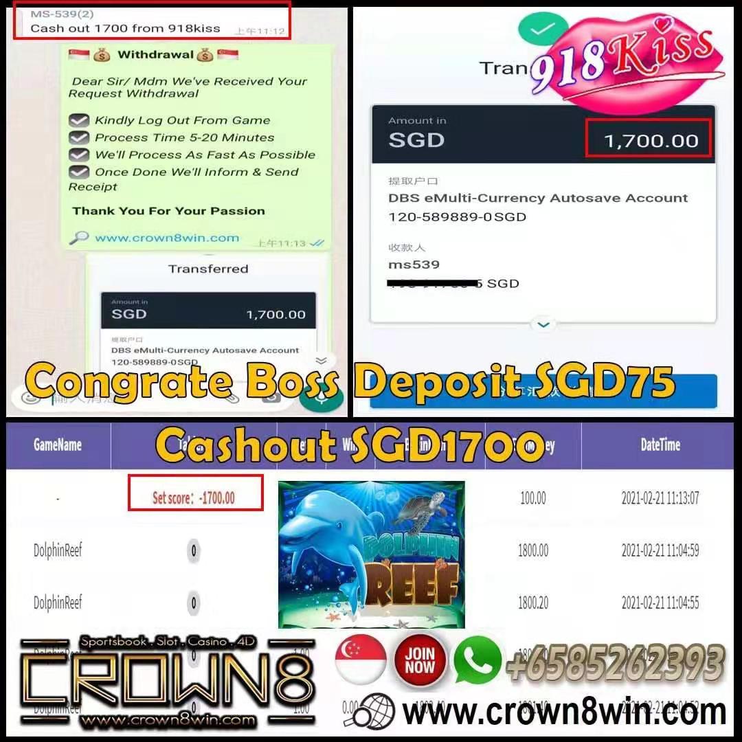 SG MEMBER CASHOUT 1700SGD