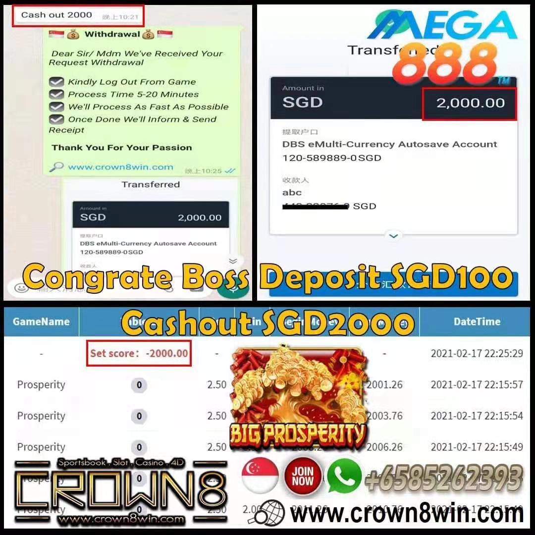 SG MEMBER CASHOUT 2000SGD